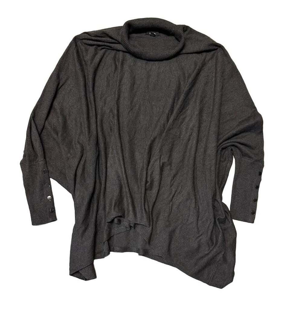 Alfani Turtleneck Cape Sweater Size XL Charcoal Grey Button Cuffs